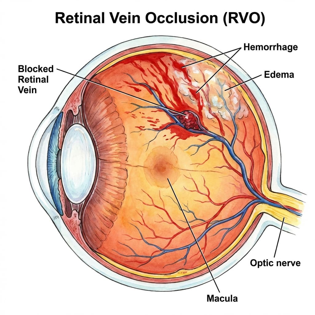 망막 정맥 구조 및 폐쇄 예시